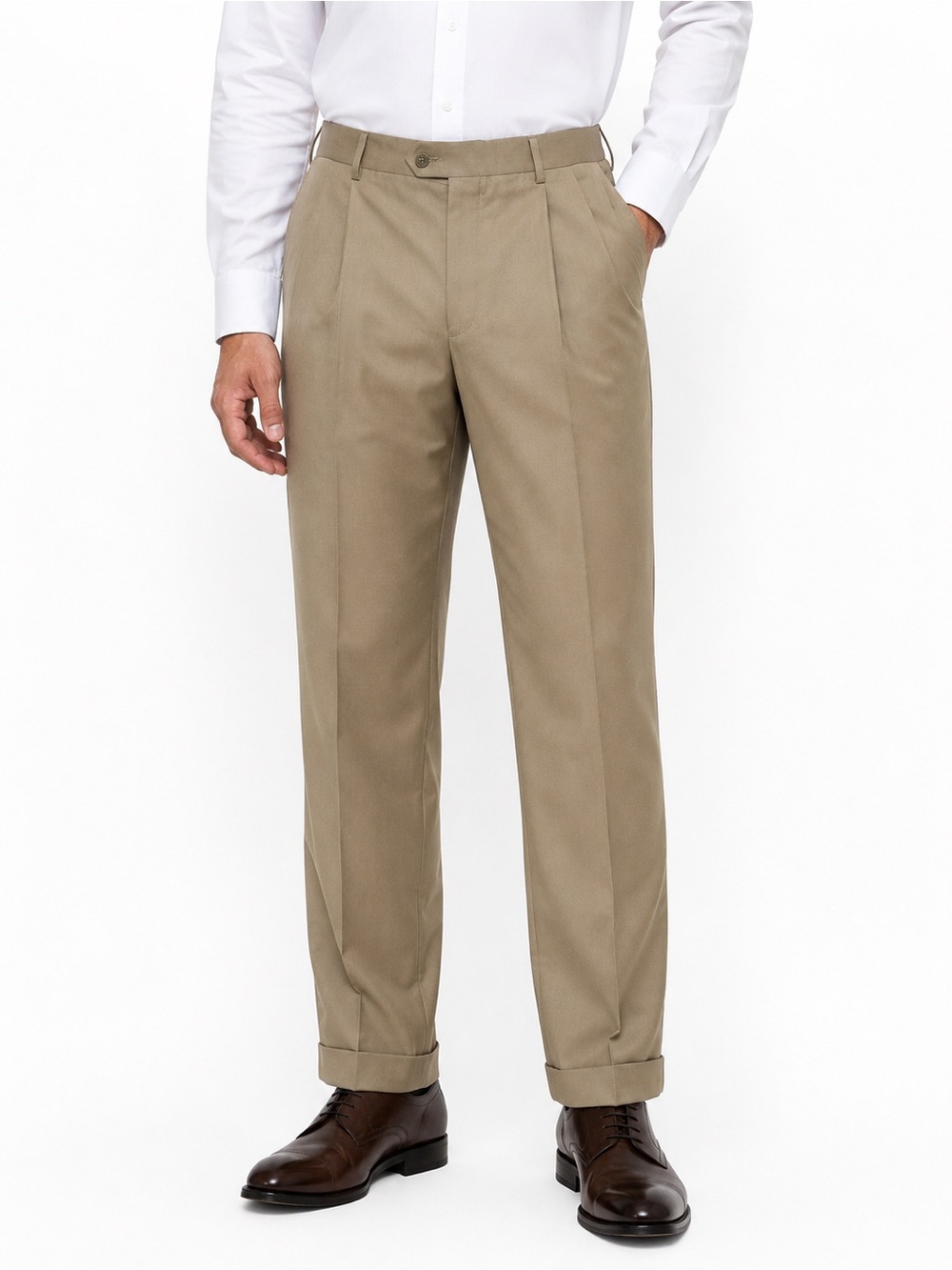 Savane Eco Comfort Plus Men’s Dress Pants Size 38x30 Khaki Tan Pleated Front